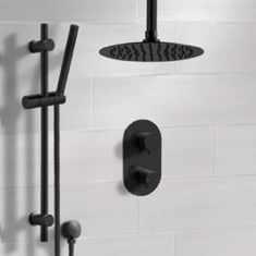 Black Thermostatic Ceiling Shower System with Handheld